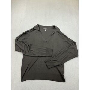 Line Sweater Womens Medium Black Modal‎ Cashmere V Neck Collared Knit Pullover